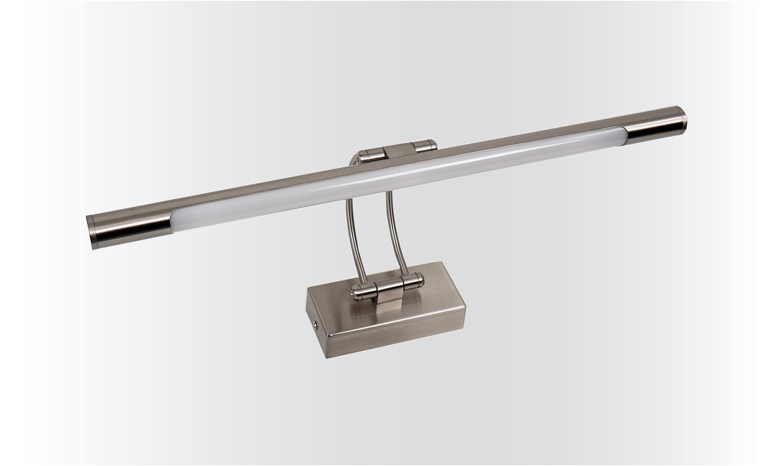 Aplique LED de pared para iluminar cuadros, espejos, murales, 8W estilo tradicional y elegante,tono de luz cálida 3000K, Níquel mate, totalmente articulado y giratorio. 50cm