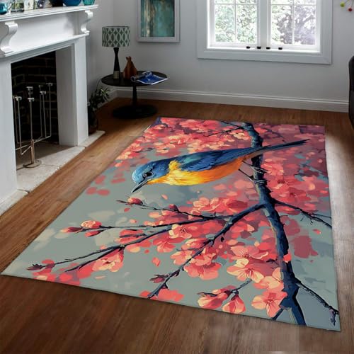 Tapis antidérapant lavable à motif branches et oiseaux