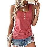 AIZHINENG Womens U Neck Tank Tops Summer Sleeveless Loose Button Casual Henley Shirts Rose Red