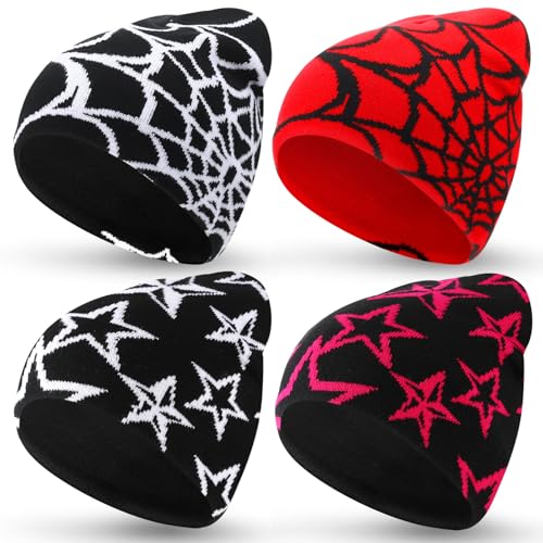 Image of Ramede 4 Pcs Y2k Beanie - Double Sided Graphic Beanies for Men and Women, Acrylic Knitted Y2k Hats Accessories