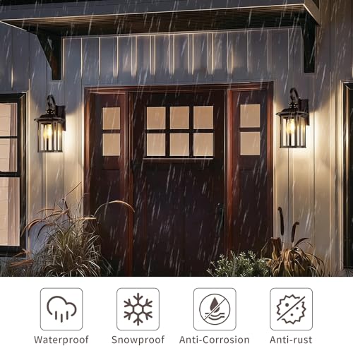 Image of Dusk to Dawn Outdoor Wall Light Fixtures,14'' Outdoor Porch Sconces Lighting , Waterproof Wall Lanterns with E26 Sockets & Glass Shades, Modern Oil Rubbed Bronze Outside Lights for Front Door Entryway