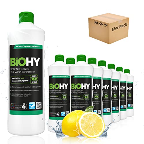 BiOHY Nettoyant de sol pour robot aspirateur laveur (12 x 1l Bouteille) | concentré pour tous les robots d'essuyage et d'aspiration à fonction humide | durable & écologique (Wischroboter)