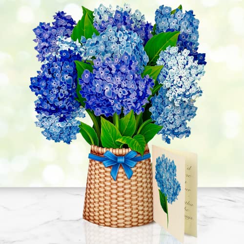 Freshcut Paper Pop Up Cards, Nantucket Hydrangeas, 12 Inch Life Sized Forever Flower Bouquet 3D Popup Greeting Cards With Blank Note Card And Envelope #TOP1