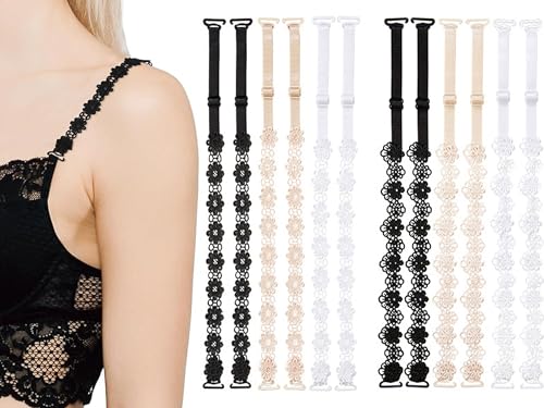 YEKEYI Women 6Pairs Bra Straps Flower Lace Adjustable Underwear Bra Strap Replacement Shoulder Strap