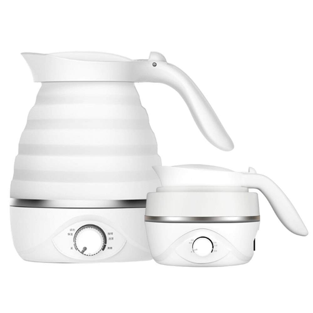 Reise-Wasserkocher Tragbarer, klappbarer Wasserkocher aus lebensmittelechtem Silikon mit Trockengehschutz Tragbarer Dual-Voltage- und abnehmbarem Netzkabel, 0,7 l, 850 W, Kostenlos, Weiß