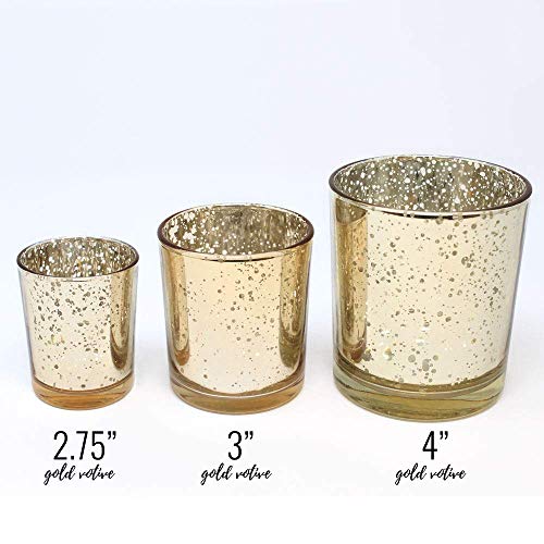 Just Artifacts 100pc (Bulk) Mercury Glass Votive Candle Holder 2.75" H (100pcs, Speckled Gold) - Mercury Glass Votive Tealight Candle Holders for Weddings, Parties and Home Décor