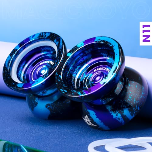 Image of MAGICYOYO Dual Purpose Yoyo N11 Responsive Yo Yo for Kids 8-12 or Above & Unresponsive Bearing Kit for Advanced + Protect Glove + Bag + 12 Replacement Strings (Black Blue Purple)