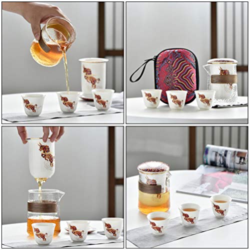 CLISPEED Bule de Vidro Com Infusor Cerâmica 4Pcs Copos de Cerâmica Bule de Chá Chaleira Fogão Seguro