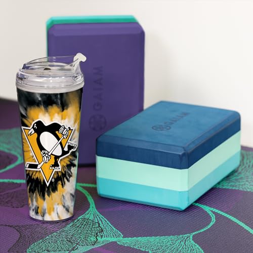 Image of Rico Industries NHL Hockey Team Color Tie Dye 24oz Metallic Acrylic Tumbler with Hinged Lid, Officially Licensed Double Wall Tumbler with Straw