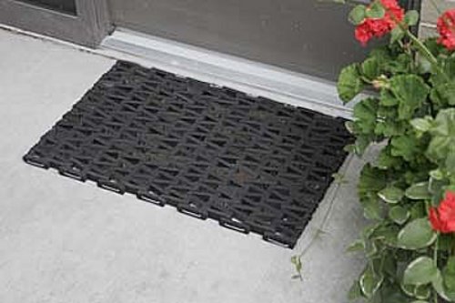 Durable Durite Recycled Tire-Link Outdoor Entrance Mat, Herringbone Weave, 24" x 48", Black