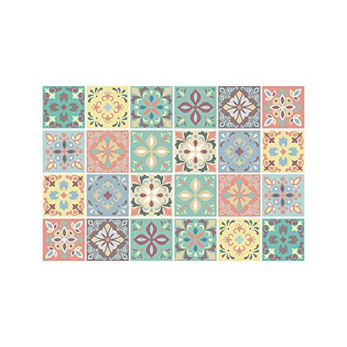 Marbella Lot de 24 stickers muraux colorés pour carrelage mural 15 x 15 cm