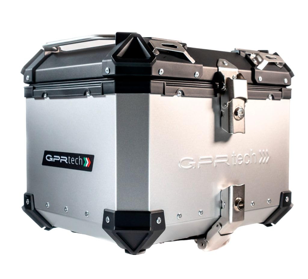 GPR Tech Compatible avec V-Strom DL 1000 2017/19 e4 Top Case ALPI-Tech 35 LT. Argent Top Case en Aluminium, Couleur Argent avec Plaque spécifique Incluse Capacité litres 35