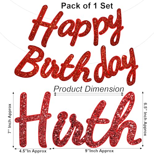 Image of Rozi Decoration Red Glitter Cursive Happy Birthday Banner -Sparkle Letter Garland for Birthday Decoration, Reusable Paper Cardstock Hanging Banner for Kids, Adults, Boys & Girls, (Pack of 1 Set)
