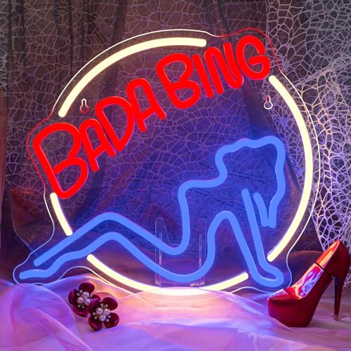 Image of Bada Bing Neon Signs Led Sign for Bedroom Sopranos Merch Light up Sign Neon Light Sign with USB /Switch Operated Man Cave Led Neon Sign for Wall Decor Bar Club Party Bedroom
