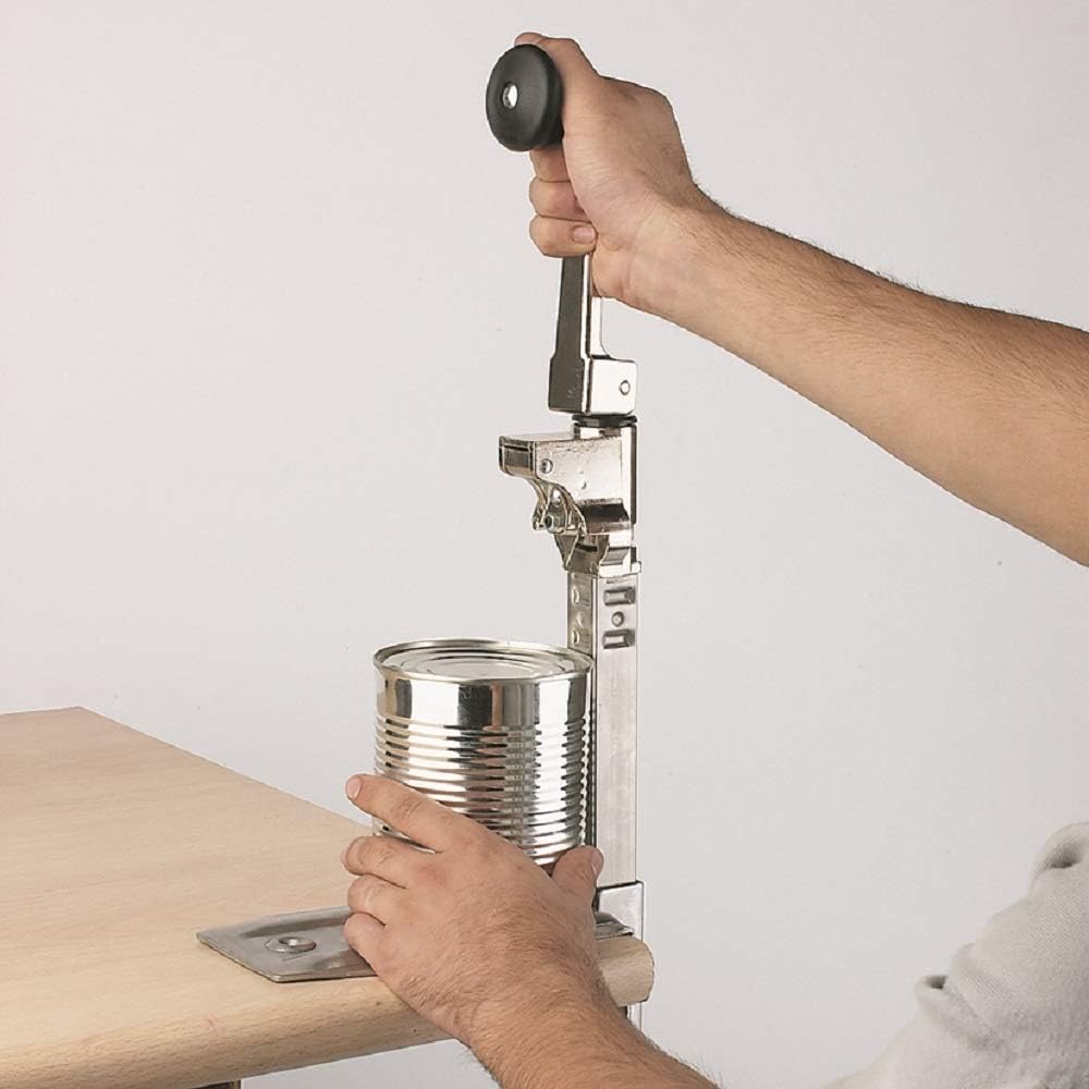 BOJ Commerical Grade Medium Duty Manual Can Opener with Angled Bar with 19" Bar Length Table Mount, Nickel Plated