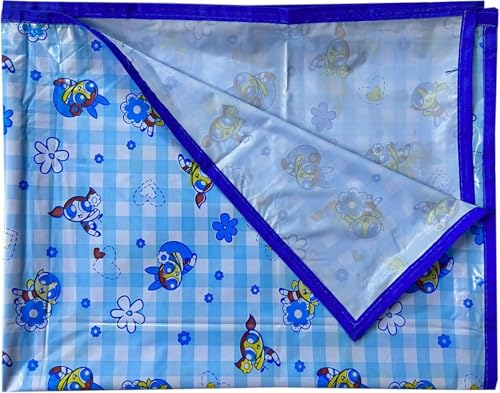 Image of Waterproof PVC Plastic Mattress Protector Double Bed Flat Bedsheet with Elastic for Babies Girls & Boys (Blue PPG)