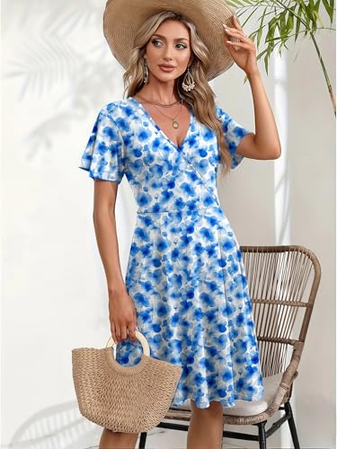 Image of Zeagoo Womens Summer Dresses Wrap V Neck Dress Floral A-Line Ruffle Sleeve Casual Sundress with Pockets 2026