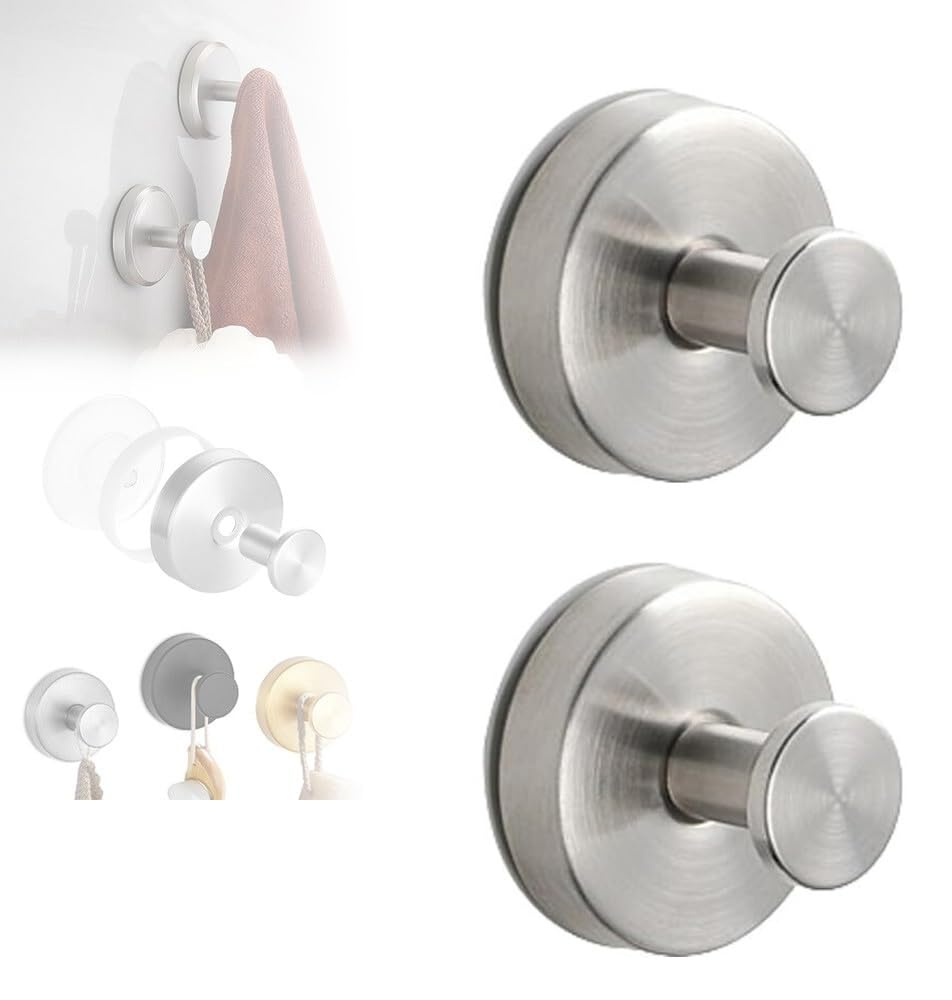 Opeximatun Silver No-Drill Suction Cup Hooks Shower Glass Towels Mirrors(Silver)