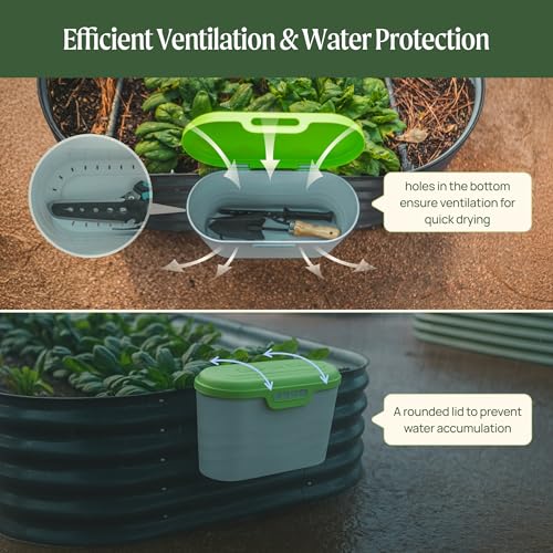 Image of Vego Garden Heavy-Duty Hanging Garden Toolbox, Weather-Resistant Durable Polymer, Holds Up to 44 lbs, Features a Rounded Lid Lime