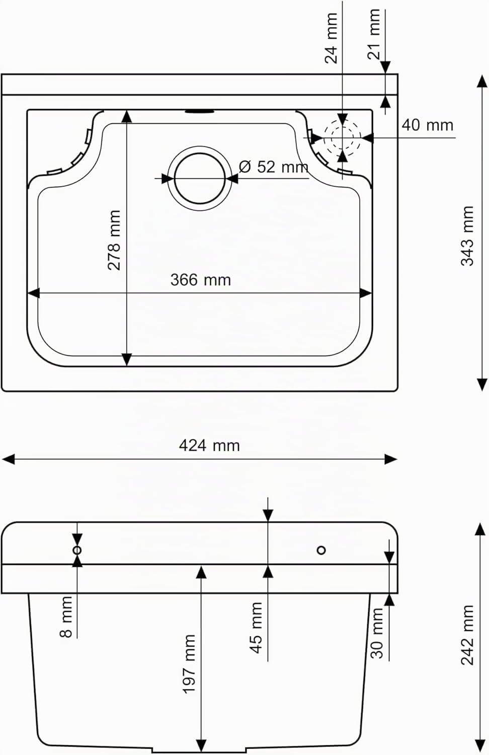 Set Lavandino + Sifone + Rubinetto - Lavatoio da Esterno 42x 34x24 cm - Lavandino esterno per lavanderia, garage, giardino - Lavabo Resistente agli acidi e alle sostanze chimiche - Bianco - Granitan