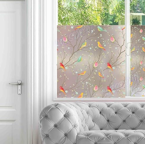 Image of WISDOM 12x480 Birds Privacy Frosted Window Film Home Decorative Glass Frosted Vinyl Sticker