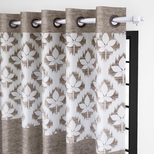 Image of Door Curtains 8 Feet Pack of 1, Floral, Coffee Brown