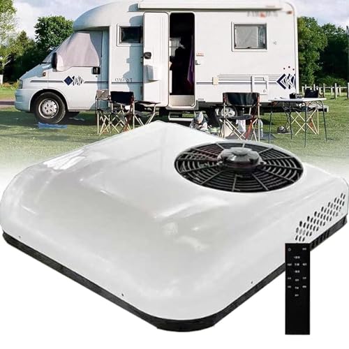 menglanchang 12v/24v 850w Aire Acondicionado De Techo para Tractores, Aire Acondicionado De Estacionamiento con FríO/FríO+CalefaccióN, para Camiones, Autocaravanas, Autobuses,WhiteCool+Heat12v