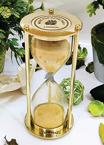 Image of NORVILLE Wooden and Brass Sand Timer Hour Glass Sandglass Clock Antique Decorative Theme Height 6 inch Time 5 Minutes Sand Clock for Home Decoration Gift Item