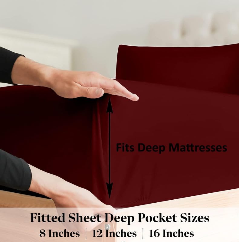 Image of Sea Monk Waterproof Mattress Protector Zippered Single Size (78x36 Inches / 6.5x3 feet) 8 Inch Drop, Burgundy Color - Bed Cover with Zipper Single Size Waterproof Mattress Protector