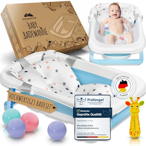WOLKENGLÜCK® Faltbare Babybadewanne [50 Liter] - Platzsparende Baby...