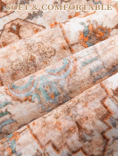 SERISSA Boho Washable Runner Rug, 2'6"x8' Non-Slip Vintage Peach Cream Hallway Kitchen Runner Rug Ultra Soft Print Distressed Floor Carpet for Bedroom Bathroom Laundry Room