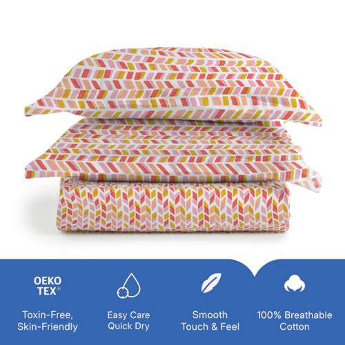 Image of Livspace Cotton Queen Size Bedsheet for Double Bed | 100 inch x 88 inch | 144 TC Flat Cotton Bedsheet with 2 Pillow Covers, Soft & Breathable - Bello Pure Nest Collection (Yellow Pink)