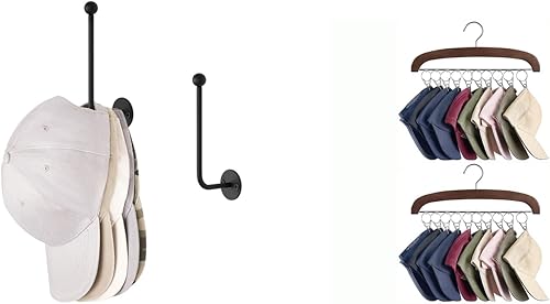 Dahey Organizador de sombreros para armario, 2 piezas en forma de L, perchero y soporte para sombreros con 20 clips de acero inoxidable, organizador