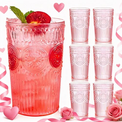 Ciaell Pink Vintage Plastic Water Glasses