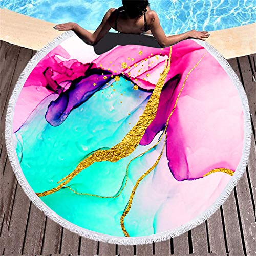 Round Beach Towel Microfiber Oversized 60'' Circle Beach Blanket with Tassels Soft Thick Circle Tapestry for Women Girls Bath Pool Towel Circle Tapestry Meditation Mat
