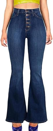 Andongnywell Women's High Rise Slim Fit Stretch Bell Bottom Jeans Wide Leg Flare Denim Pants Trousers