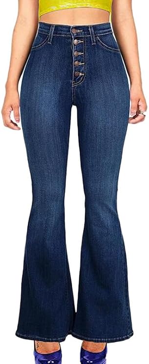 Andongnywell Women's High Rise Slim Fit Stretch Bell Bottom Jeans Wide Leg Flare Denim Pants Trousers