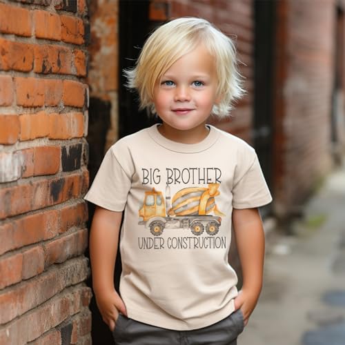 Big Brother Under Construction Shirt For Boys Big Bro Sibling Reveal Cute Cement Mixer Truck Outfit Natural Toddler & Youth Tee3