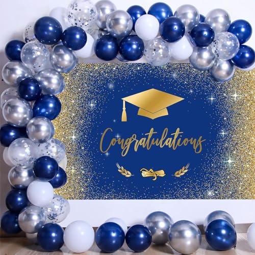 Fondo fotográfico para graduación azul y dorado 7x5ft miniatura 2