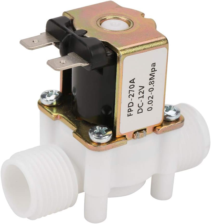 Solenoid Water Valve, 12V G1/2" NC Plastic Electrical Inlet Solenoid Water Valve for Washing Machine/Water Dispenser/Garden Spray Irrigation, Durable and Replaceable