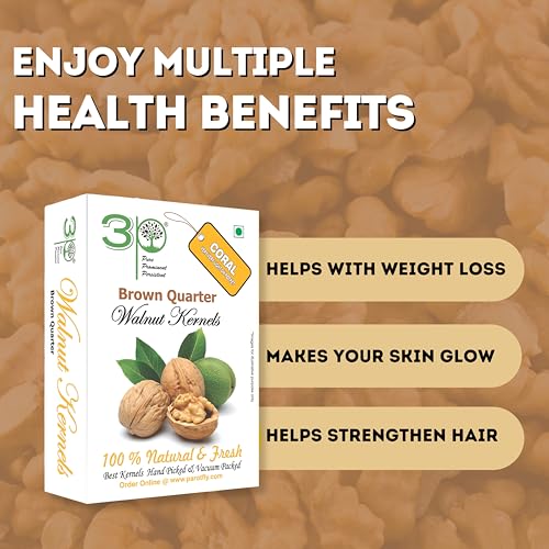 Image of 3P Kashmiri Walnut Kernels 1kg (250g x 4) | Premium Akhrot Giri Without Shell | Brown Walnut Kernels | Natural Raw Walnuts Dry Fruits | Crunchy & Fresh