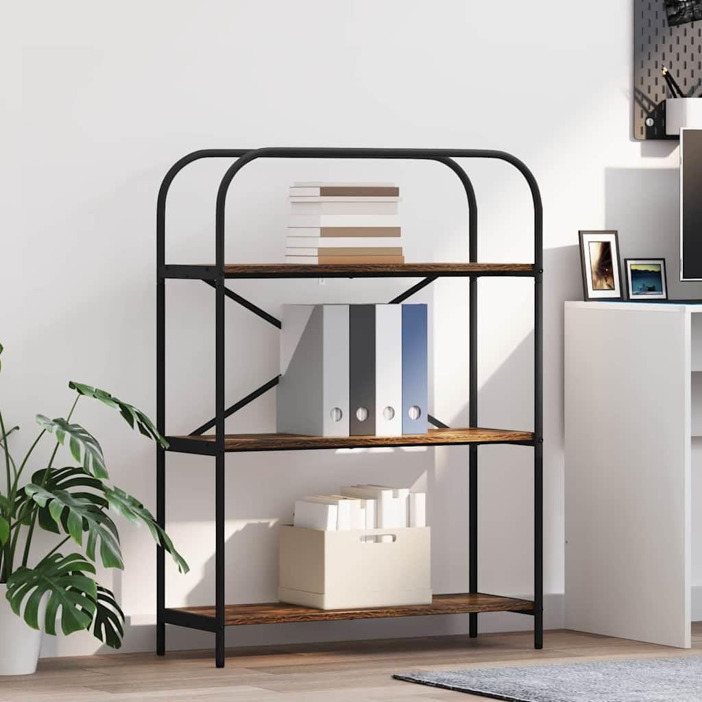Libreria a 3 Ripiani 80x30x109 cm Legno Multistrato Rovere Fumé | Scaffale versatile per soggiorno e ufficio con gambe in acciaio nero e finitura rovere fumé dall'aspetto elegante.