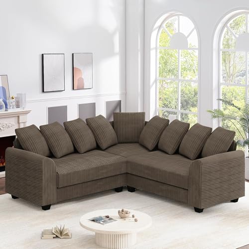 Wyibwy Sofá modular en la nube de 5 plazas, sofá esquinero en forma de L con cojines, sofá modular en forma de L transformable, sofás tapizados modernos, tejido de pana para sala de estar/oficina