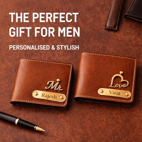 Image of Engraved Name Wallet with Charm | Customized Men's Wallet with Name Tag and Charm | Gift for Men with Custom Nameplate