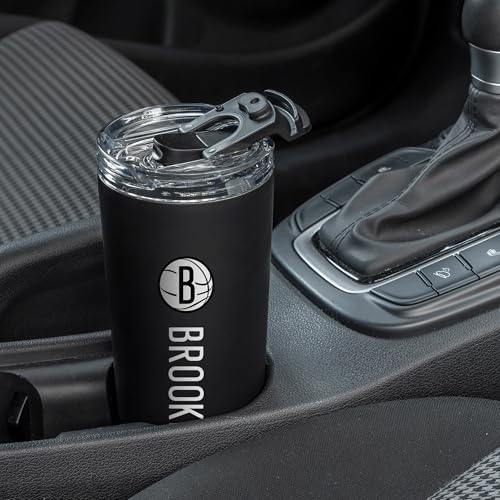 Image of Rico Industries NBA Basketball Brooklyn Nets Black 24oz Stainless Steel Tumbler with Lid and Dual Functioning Lid