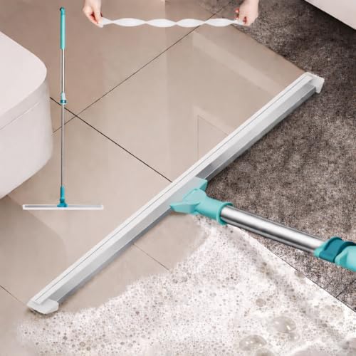 Image of Magic Broom Floor Hair Scraper with 180 Rotating Head & Adjustable Telescopic Handle | Silicone Squeegee for Pet Hair, Dust & Water | Bathroom Kitchen Tile Marble Floor Cleaner