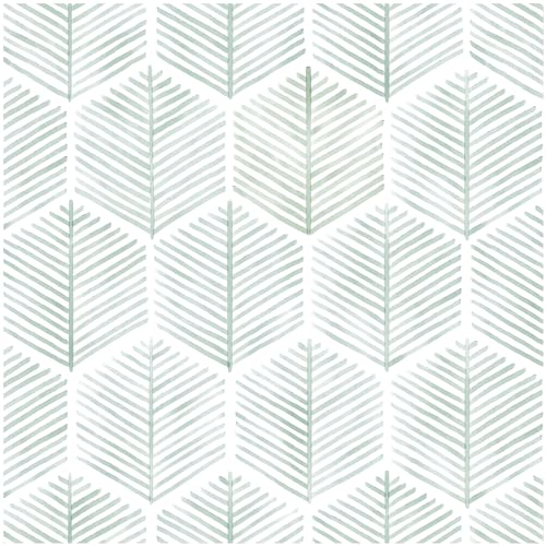 Image of OSECAGE Modern Peel and Stick Wallpaper Boho Contact Paper 17.3''x197'' | Geometric Self Adhesive Wallpaper Removable White and Green Wall Paper Decorative for Bedroom Bathroom Cabinets Decor Vinyl