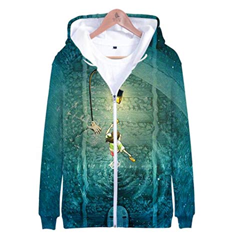 Preisvergleich Produktbild NBTop Kapuzenpullover Spirited Away Anime Theme Boy Reißverschluss-Sweatshirt Freizeitjacke Leichte Kapuzenoberteile L Schwarz