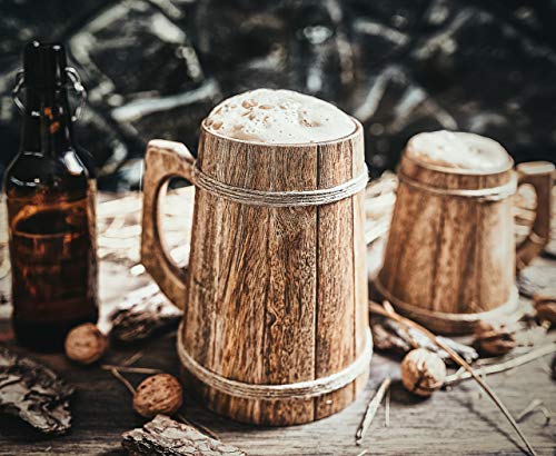 Norse Tradesman Wooden Beer Mug - 100% Handcrafted Ale Tankard - Includes Medieval Gift Sack - 16 oz