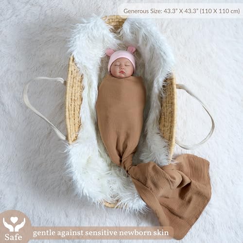 Image of Meracorallo Muslin Swaddle Blanket, 100% Cotton Receiving Blanket, Tan | Soft Breathable Swaddle Wrap for Baby Boys and Girls